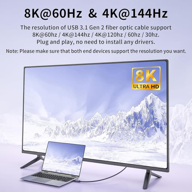 Detalle 2 de 8K Glasfaser USB C Kabel 15M 10Gbps