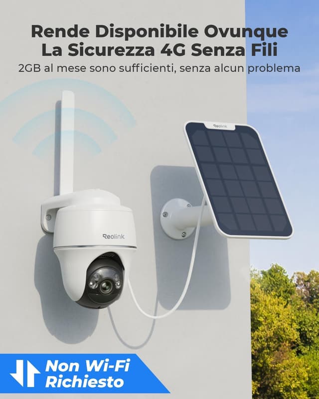 Detalle 2 de Reolink 3G/4G LTE Telecamera SIM con microSD 32 GB, 5MP 360° PTZ e pannello solare