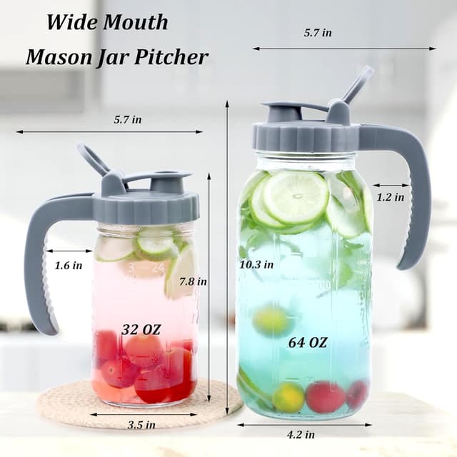 Thumbnail 5 de Mason Jar Pitcher 64 oz Glass Pitcher with Handle 🥤