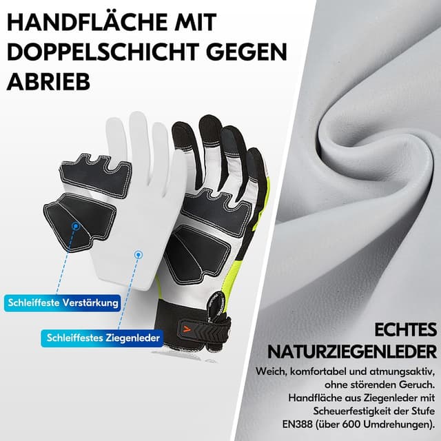 Detalle 2 de Vgo... 1 Paar EN381-7 Schnittschutzhandschuhe (Klasse 1) bis 20 m/s – aus Ziegenleder & PVC