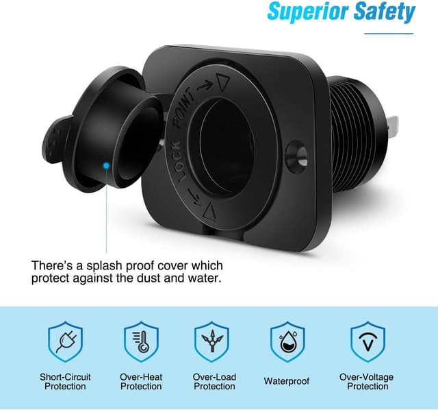 Detalle de Nilight 2-Pack 12V Waterproof Car Cigarette Lighter Socket (Universal Fit) with Terminals & Wires