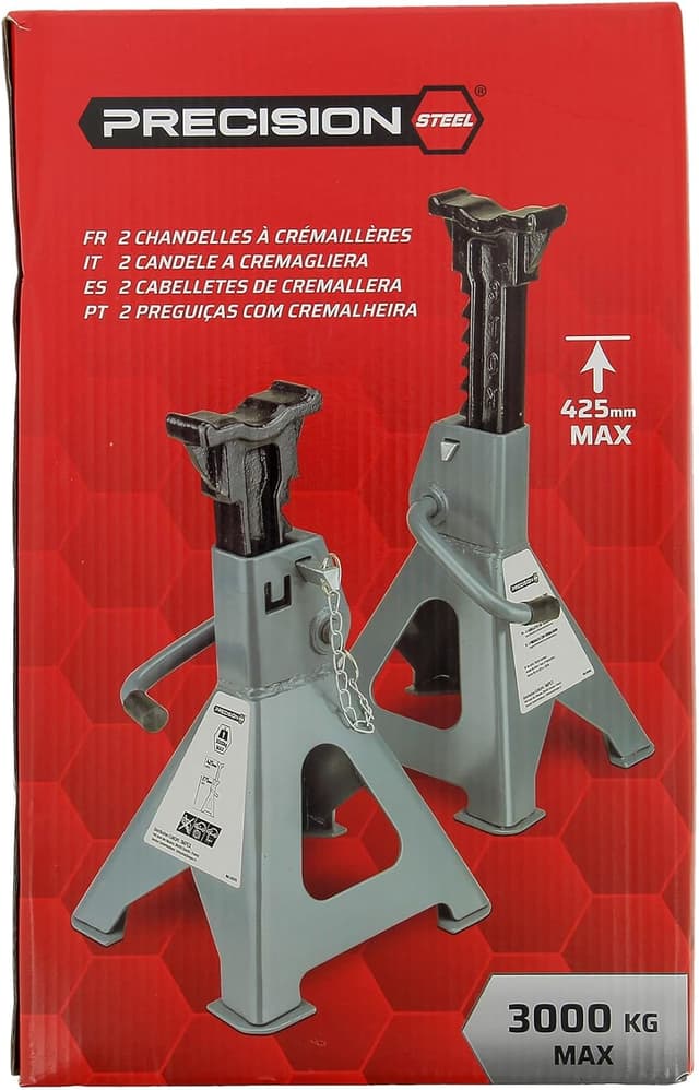 Detalle 2 de Precision Steel 2 cavalletti a cremagliera auto con treppiedi, portata 3 tonnellate