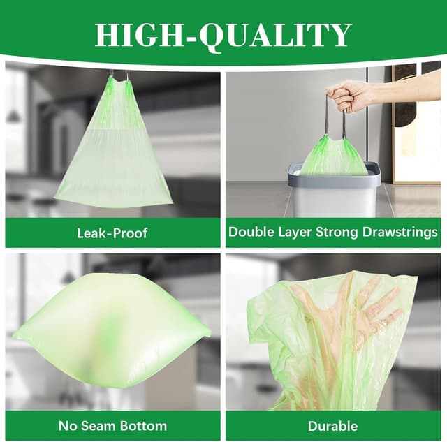 Detalle de JelKen 120 Biodegradable Bin Liner Bags (6L) with Drawstring Tie Handles, Food Waste Bags, 43 x 45cm
