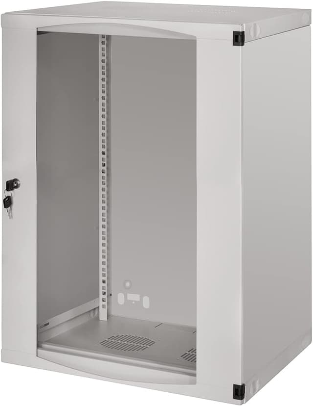 Detalle 2 de LogiLink Professional 19-Zoll-Wandgehäuse 9 HE mit Glastür und Zylinderschloss (Flatpack) – grau