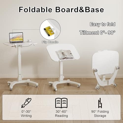 Thumbnail 2 de BONTEC Escritorio Plegable con Ruedas 🖥️, Altura Ajustable, Blanco