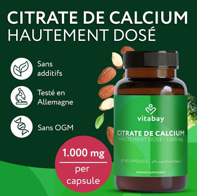 Detalle de Vitabay Calcium 1000 mg (90 gélules véganes) au citrate de calcium