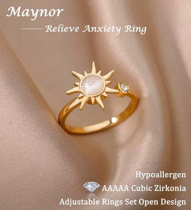 Detalle 2 de Maynor Anxiety Ring für Damen – verstellbarer Zirkonia-Blumen & Sonnen Stressspinner-Ring