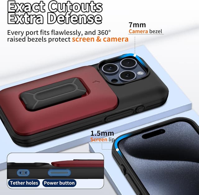 Detalle 1 de Gritup for iPhone 15 Pro Case with Cards Slot & Sliding Cover (with Kickstand) + 2 HD Screen Protectors