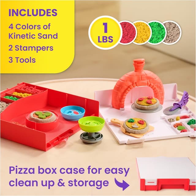 Detalle 2 de Kinetic Sand Squish Pizza Set di Gioco 452 g