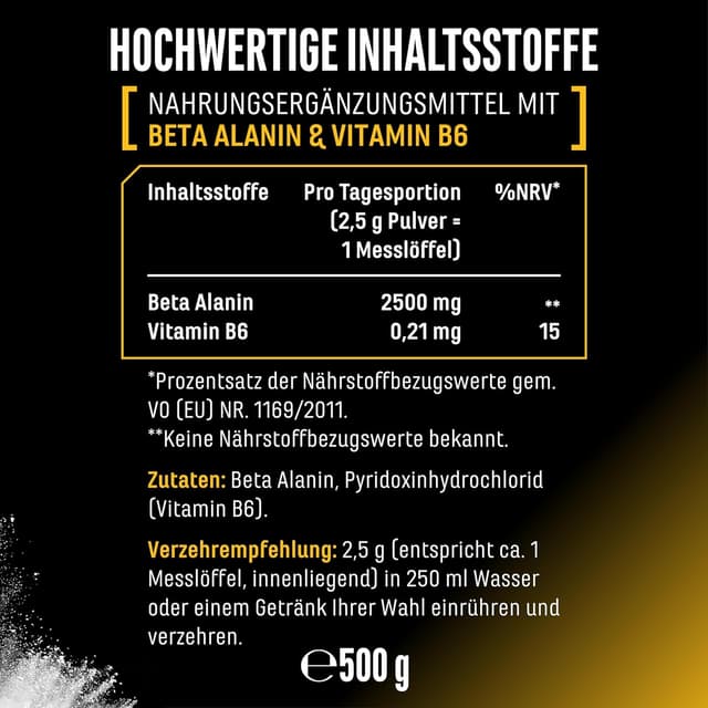 Thumbnail 6 de Beta Alanin Pulver 500 g - hochdosiert 99% Beta-Alanin đ§Ș