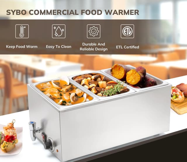 Thumbnail 2 de SYBO Bain Marie 23L 3-Section Food Warmer