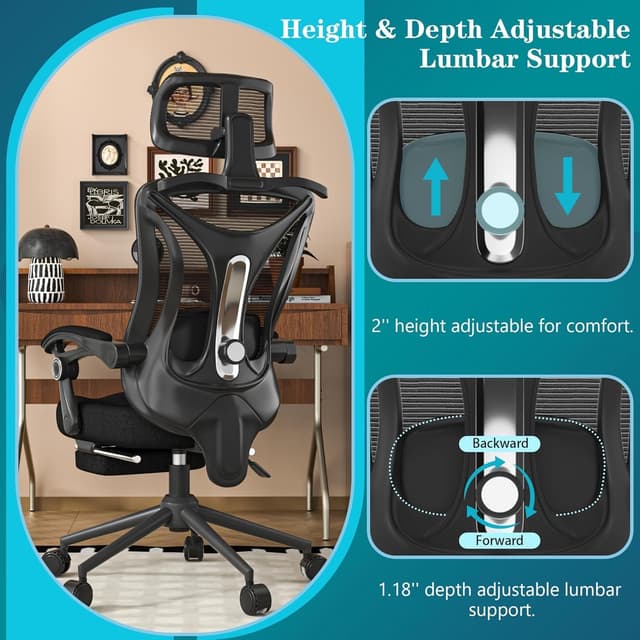 Thumbnail 3 de Ergonomic Office Chair with Footrest 350lbs capacity 💺