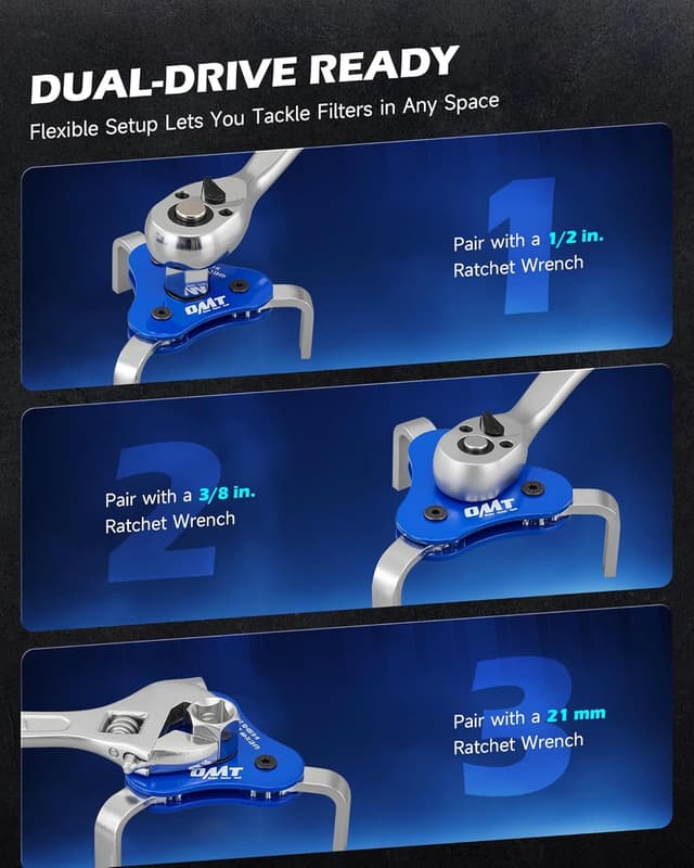 Detalle de Orion Motor Tech 2pc Adjustable Oil Filter Wrench Set (2.5–4 & 2.7–5.1 in, 1/2 & 3/8 in drive)