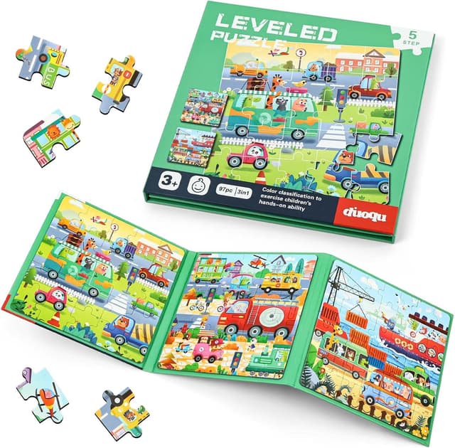 Detalle de Aolso Magnetic Puzzles for Kids (Ages 3–5) – Toddler Travel Jigsaw Book with Traffic Scenes