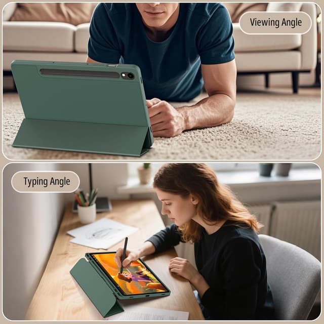 Thumbnail 6 de CACOE Coque compatible pour Samsung Galaxy Tab (10,9" et 11" 2023/2025) — vert foncé, ultra fine en cuir avec verre trempé