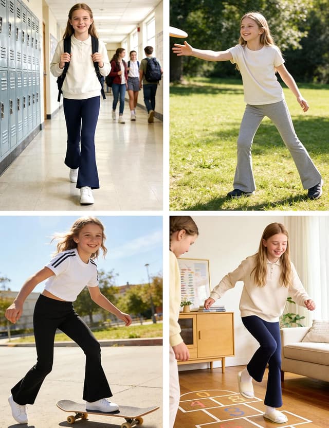 Detalle 2 de KEREDA Mädchen-Schlaghose aus Baumwolle – Leggings im Flared-Style im 3er-Pack