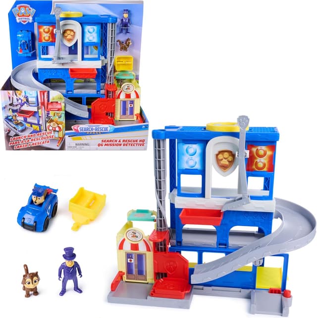 Detalle de Paw Patrol Pat Patrouille – Poste de Police Pup Squad Search & Rescue Mission (voiture + figurines à collectionner)