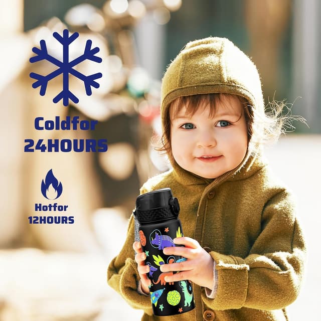 Detalle de GOPPUS Kinder Trinkflasche aus Edelstahl 550 ml mit Strohhalm und Flip-Top-Deckel (18 oz), auslaufsicher