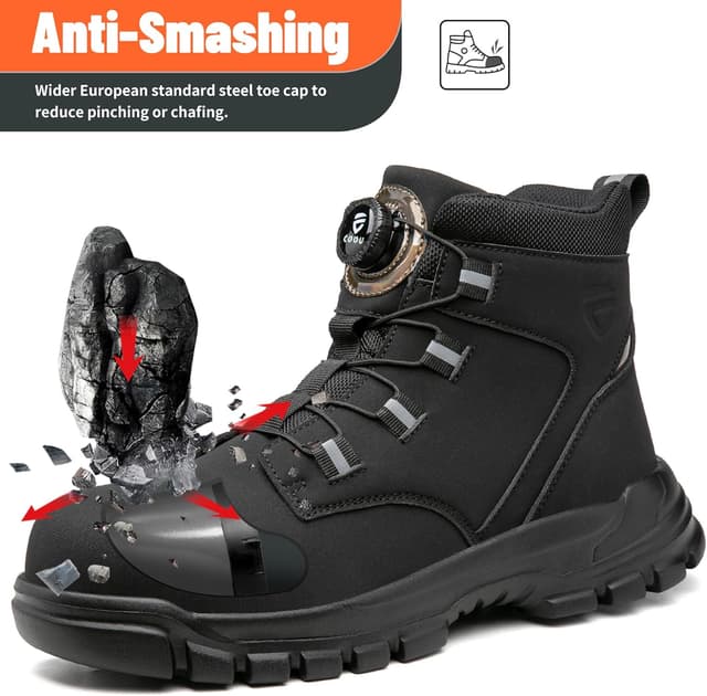 Detalle 2 de KOIFISH no-lace steel toe cap work boots for men and women with anti-slip comfort