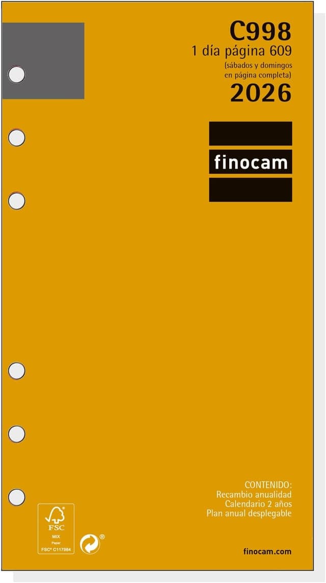 Detalle de Finocam Recambio agenda Classic 2026 1 Día