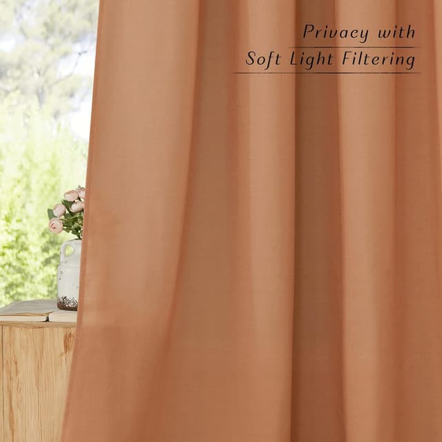 Detalle 1 de NICETOWN Linen Burnt Orange Semi Sheer Curtains (2 Panels) with Grommets, 55"W x 90"L