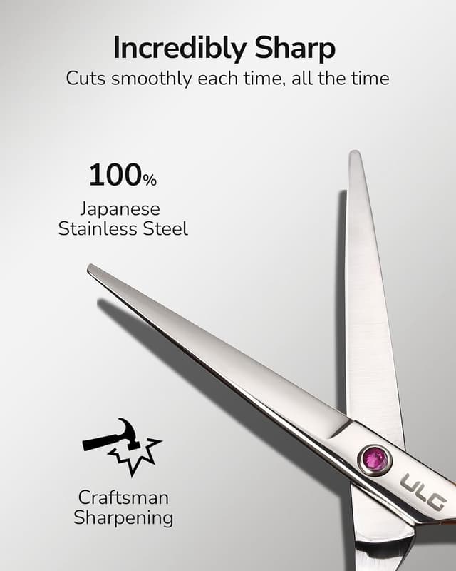 Detalle de Ciseaux de coiffure ULG 16,5 cm pour droitiers – acier inox japonais, lames affûtées à la main, rose