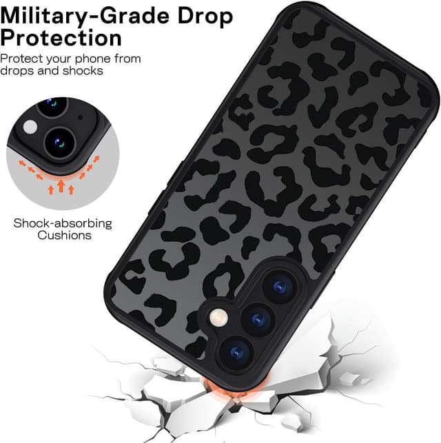 Detalle de XTCASE Cover per Samsung Galaxy S26 leopardata traslucida opaca, custodia sottile in TPU e PC antiurto, anti-graffio nero