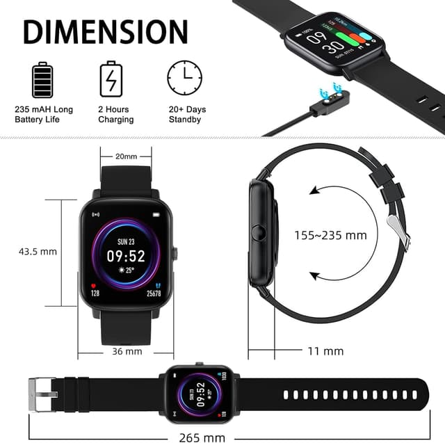 Thumbnail 6 de FirYawee 1.7-inch Touchscreen Smart Watch (Black) with Bluetooth calls and health tracking