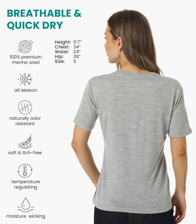Detalle 2 de Merino.tech Women’s 100% Merino Wool T-Shirt Base Layer + Merino Hiking Socks Set