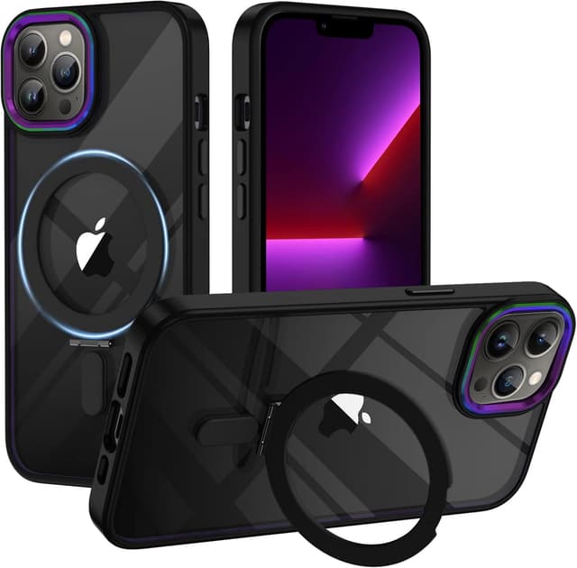 Detalle de Coque XTCASE pour iPhone 15 Pro compatible MagSafe avec support magnétique et dos transparent noir