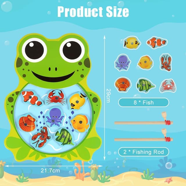 Detalle de Vicloon set pesca magnetica in legno con 10 pesci e 2 canne da pesca