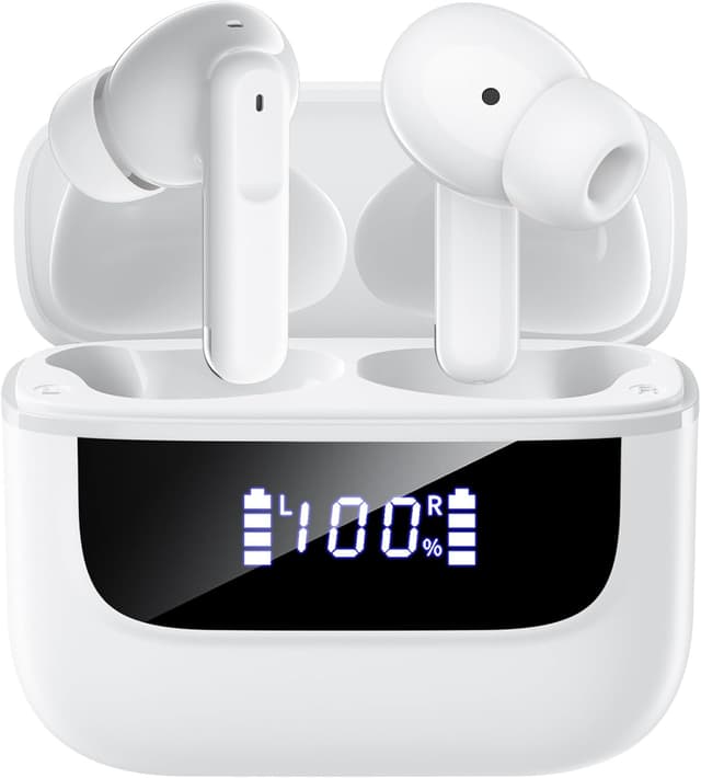 Detalle de Wireless Earbuds with Bluetooth 5.4, 6-Mic ENC Noise Cancelling & IPX7 for Android, iOS and PCs (White)