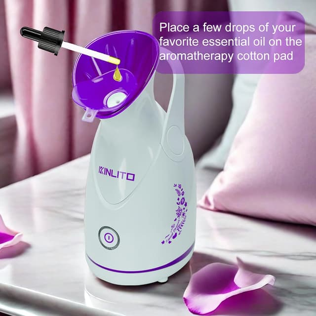 Detalle de KINLITO Nano Ionic Facial Steamer with Warm Mist (Portable Facial Humidifier) — Purple
