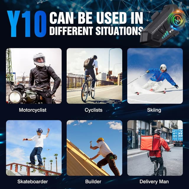 Detalle 2 de FEYA Y10 Motorcycle Helmet Speakers for Calls & Music (IPX6, Bluetooth 5.3, 1000 mAh)