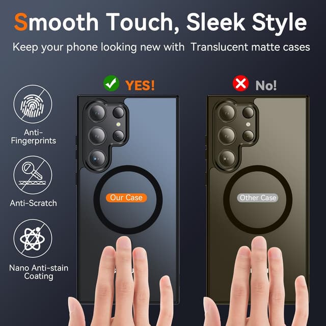 Detalle de BESINPO Galaxy S23 Ultra case with MagSafe support – matte transparent shockproof cover (black)