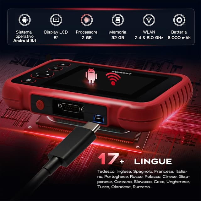 Detalle de LAUNCH CRP129 Evo+ V3.0 Auto Diagnosi con reset e 4 sistemi (ABS, SRS, trasmissione, motore) OBD2, Wi‑Fi, Italiano