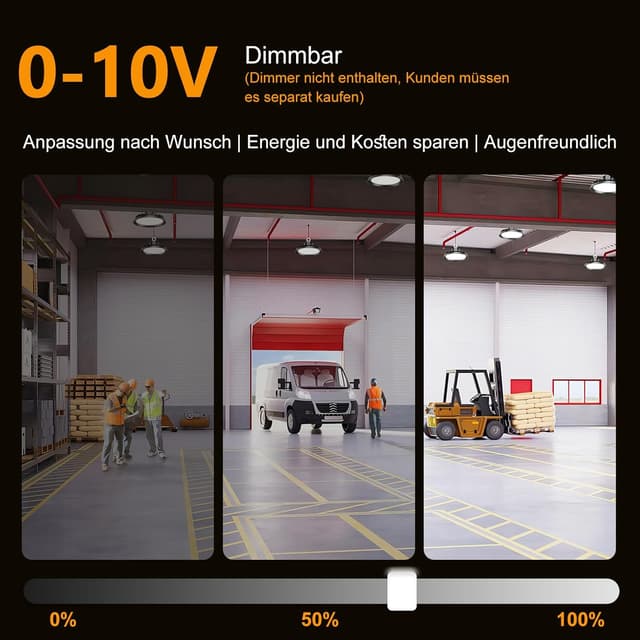 Detalle 2 de RUISUN UFO Werkstattlampe LED High Bay 200 W, dimmbar, 6.000 K, IP65 (4er-Set)