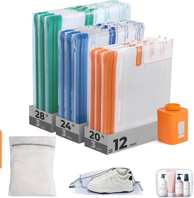 Detalle de BAGSMART Vacuum Storage Bags with Wireless Electric Pump – 12-pack reusable vacuum bags for travel and home