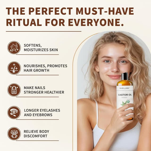 Detalle de MAYJAM Aceite de Ricino Bio 473 ml Prensado en frío