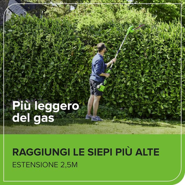 Detalle de Greenworks G40PHA tagliasiepi a asta con albero divisibile e testa rotante fino a 125°