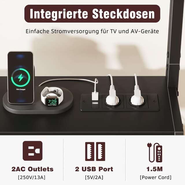 Detalle 2 de OYRREU TV-Ständer mit LED, Rollen, 4 Schubladen und höhenverstellbarer Halterung (bis 75 Zoll, 65 kg) – Schwarz