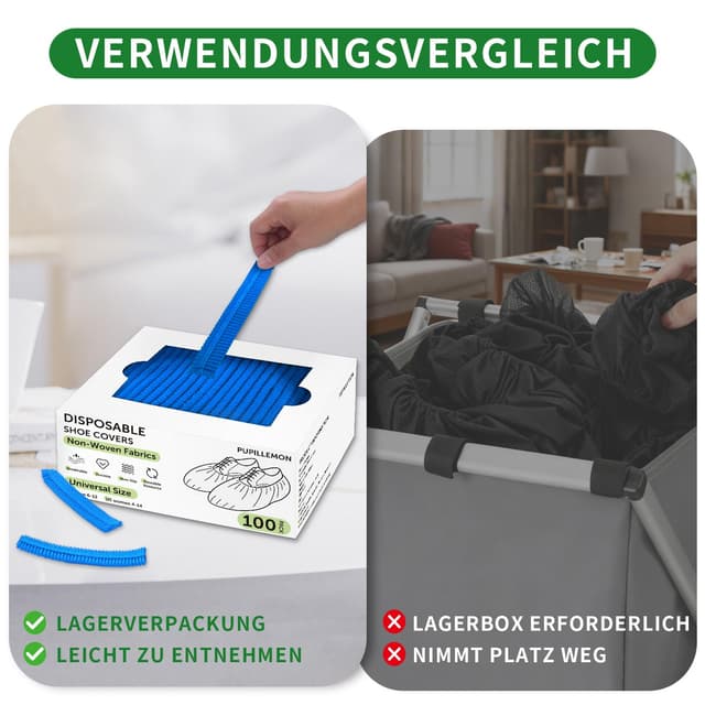 Detalle 2 de 100er-Pack Einweg-Schuhüberzieher aus Vlies (rutschfest, atmungsaktiv) – passend bis Größe 47, Blau