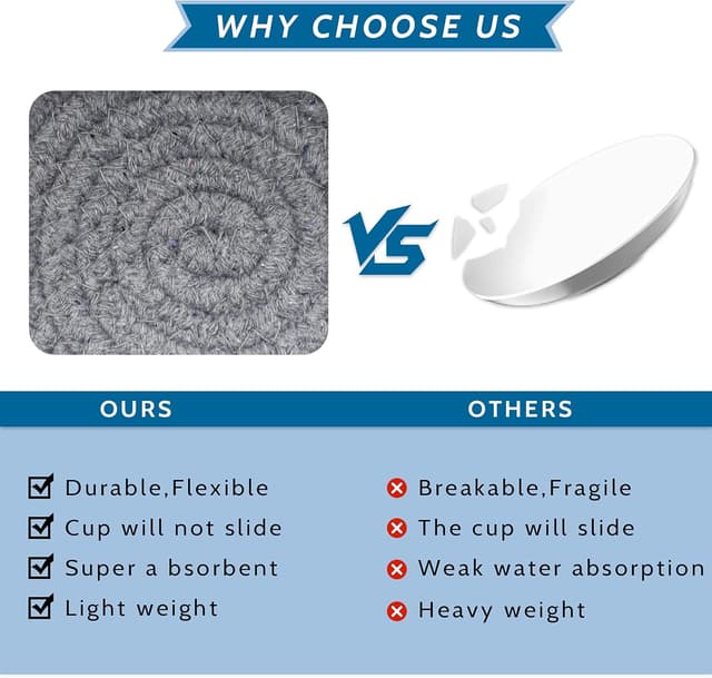 Detalle 2 de 6/8 Pcs Vintage Round Woven Coasters with Absorbent Cotton Rope (4.3 inch) – Boho table protection