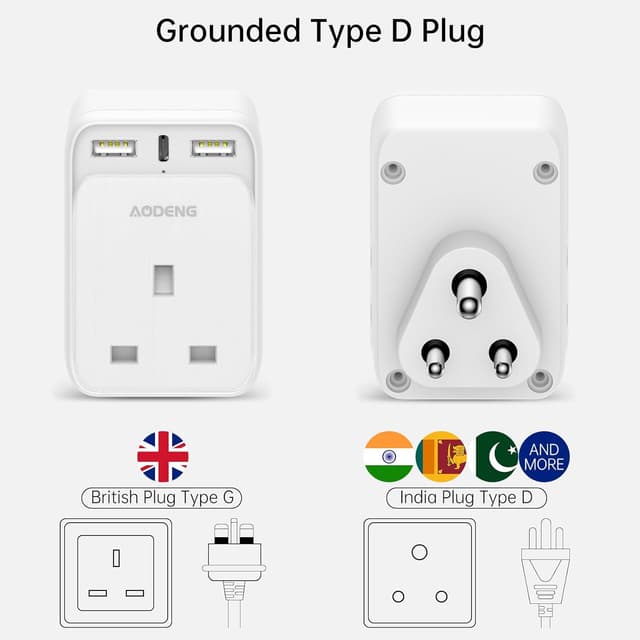 Thumbnail 4 de UK to India Plug Adapter 2-Pack with 3 USB 32W ⚡️🔌