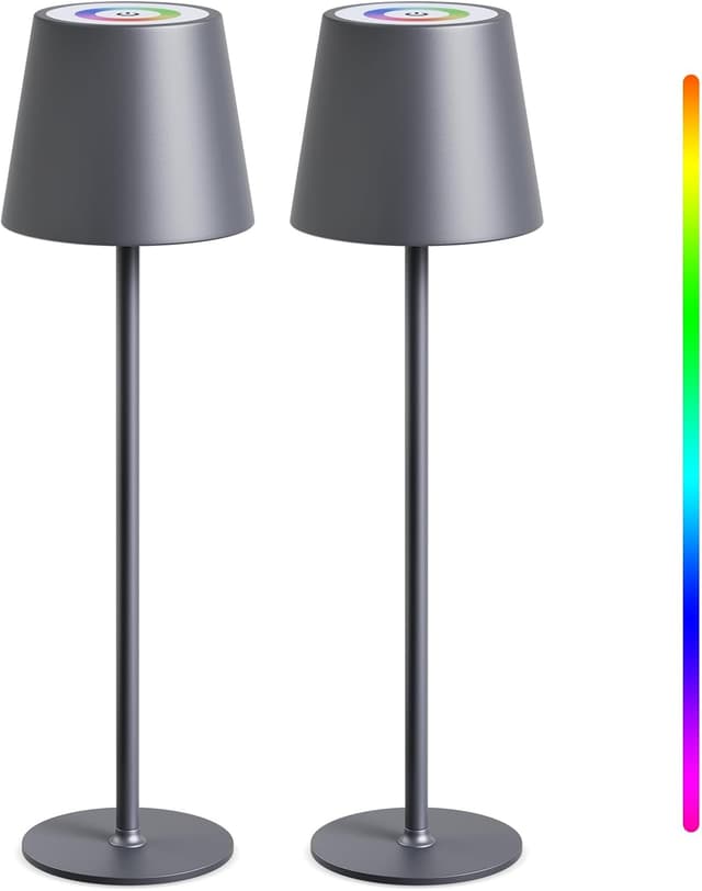 Detalle de MALUX Kabellos dimmbare LED-Akku-Tischleuchte (IP44, USB‑C) – Grau, 2er-Set