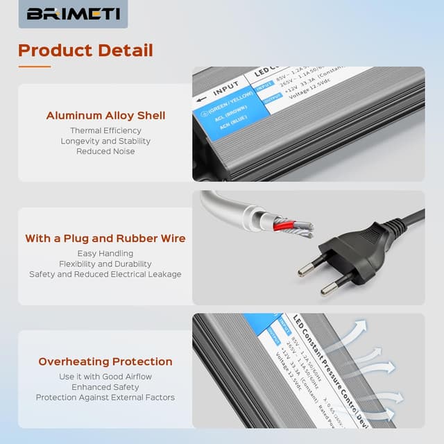 Thumbnail 6 de BRIMETI Transformador 220V a 12V 100W IP67 para Tiras LED