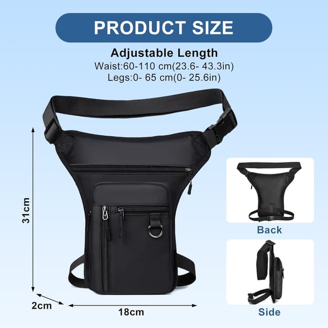 Detalle 2 de flintronic Beintasche fürs Motorrad & Outdoor – wasserdichte Multitasche mit verstellbaren Gurten (Schwarz)