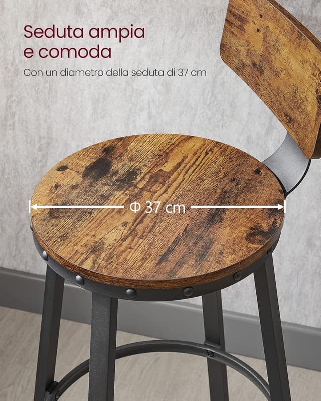 Thumbnail 5 de VASAGLE Set di 2 sgabelli da bar con schienale LBC026B01V1, altezza seduta 73 cm