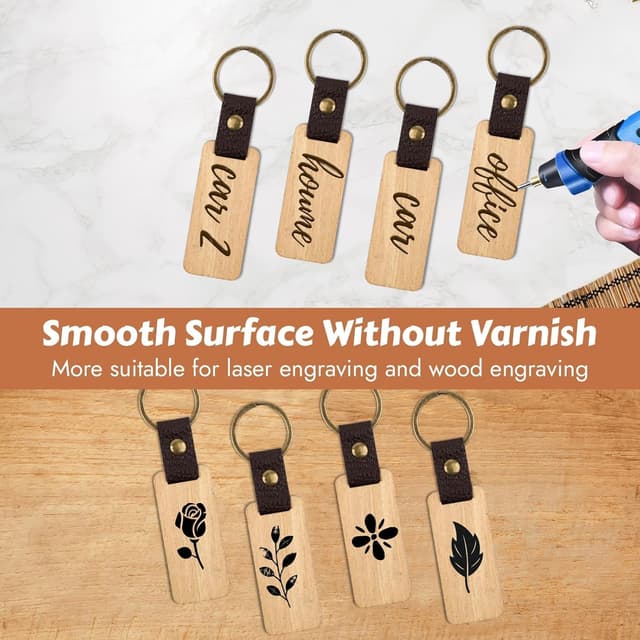 Detalle de Svalor 12 Pack Wooden Keyring Blanks for Laser Engraving (Rectangle Beech Wood)