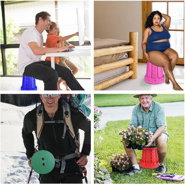 Detalle de Hesanzol tragbarer Teleskophocker mit einziehbarem Klappdesign, verstellbar bis 180 kg Traglast